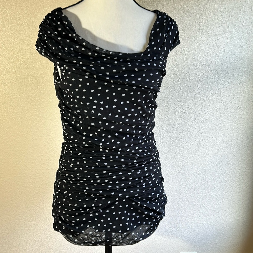 Women's White House Black Market black/white polka dot sleeveless top Small
